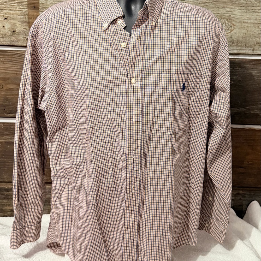 Ralph Lauren Blue Label Men's Yellow and Blue Checkered Shirt